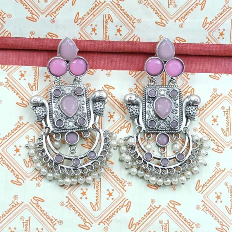 Pink Monalisa Fancy Stone Brass Earrings - Image 2