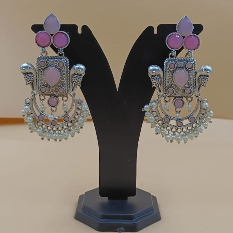 Pink Monalisa Fancy Stone Brass Earrings - Image 3