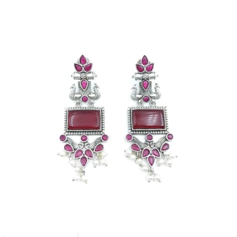 Maroons Monalisa Fancy Stone Jhumki Earrings – 7cm Brass - Image 2