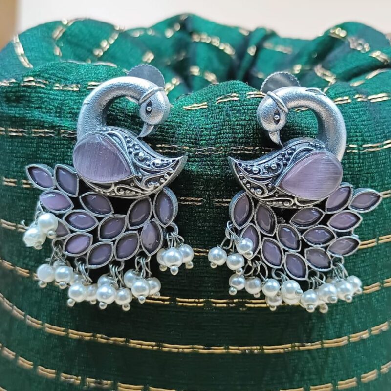 Pink Monalisa Stone Brass Jhumki Earrings – 4cm Elegance