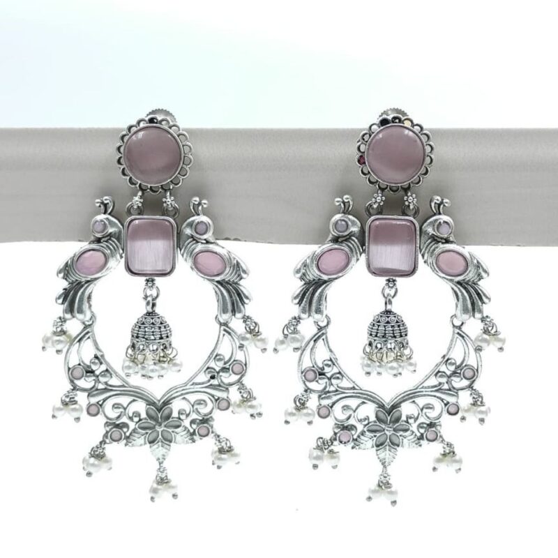 Black Monalisa Stone Jhumki Earrings – Timeless Elegance in 8cm - Image 3