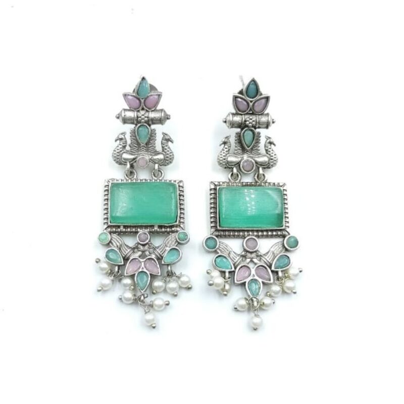 Maroons Monalisa Fancy Stone Jhumki Earrings – 7cm Brass - Image 3
