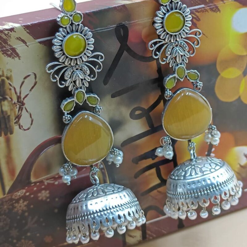 Yellow Monalisa Fancy Stone Jhumki Earrings