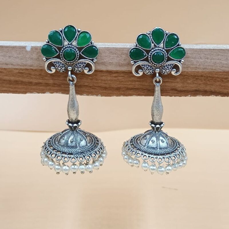 Pink Fancy Stone Jhumki Earrings – 5cm Brass Beauty - Image 4