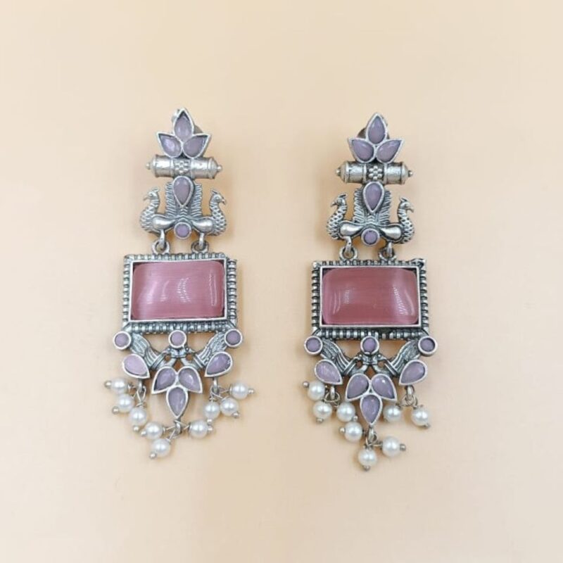 Maroons Monalisa Fancy Stone Jhumki Earrings – 7cm Brass