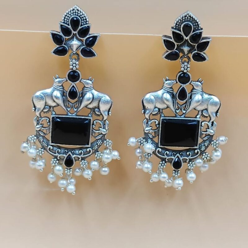 Green Monalisa Fancy Stone Jhumki Earrings – 6cm Brass - Image 3