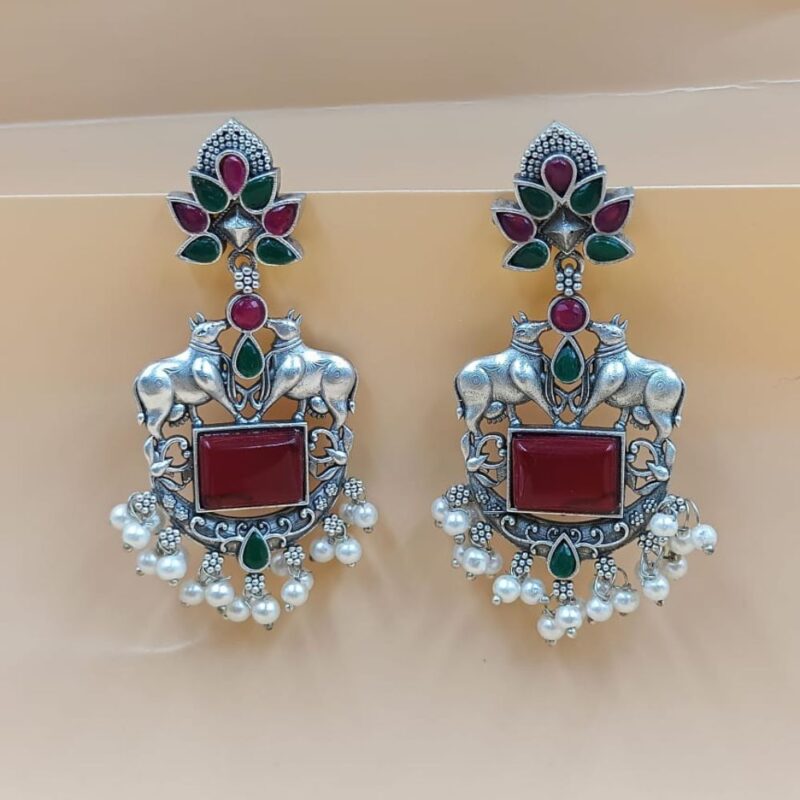 Green Monalisa Fancy Stone Jhumki Earrings – 6cm Brass