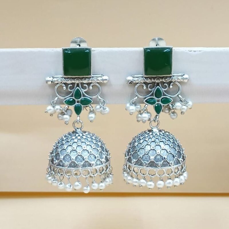 Graceful Green Monalisa Jhumki Earrings – 6cm Charm