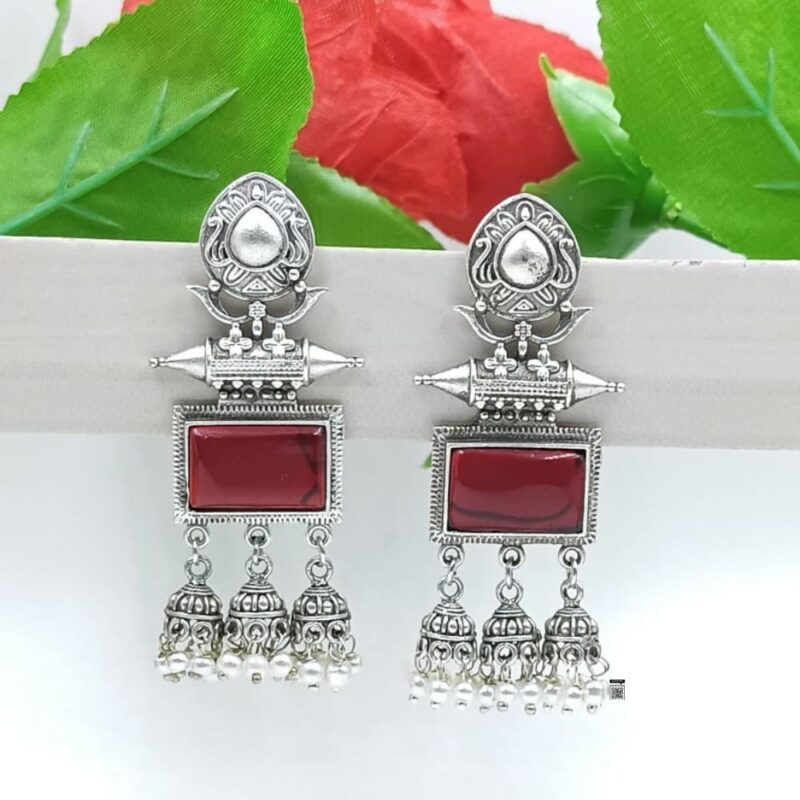 Elegant Maroon Monalisa Jhumki Earrings – Royal 6cm Drop